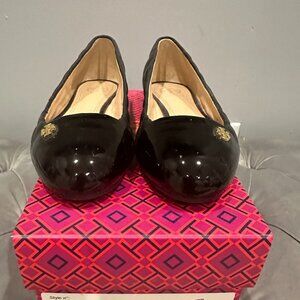 NWT Tory Burch Claremont Flat Quilted Mestico/Patent Calf Shoes